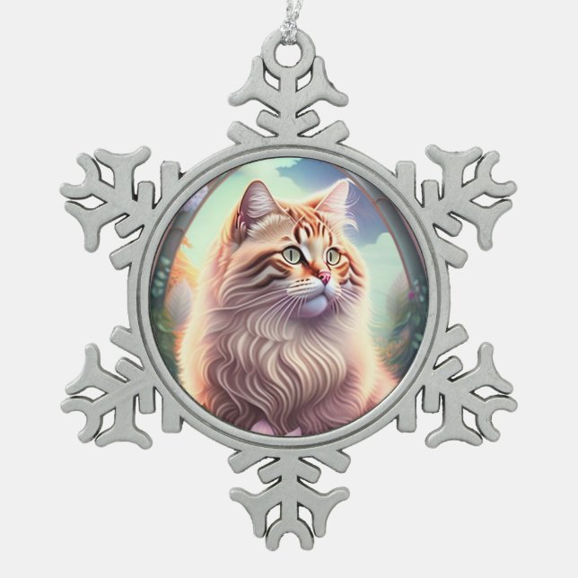 Ornement Flocon De Neige Chat romantique avec des fleurs (Devant)