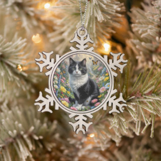 Ornement Flocon De Neige Chaton dans le jardin de fleurs