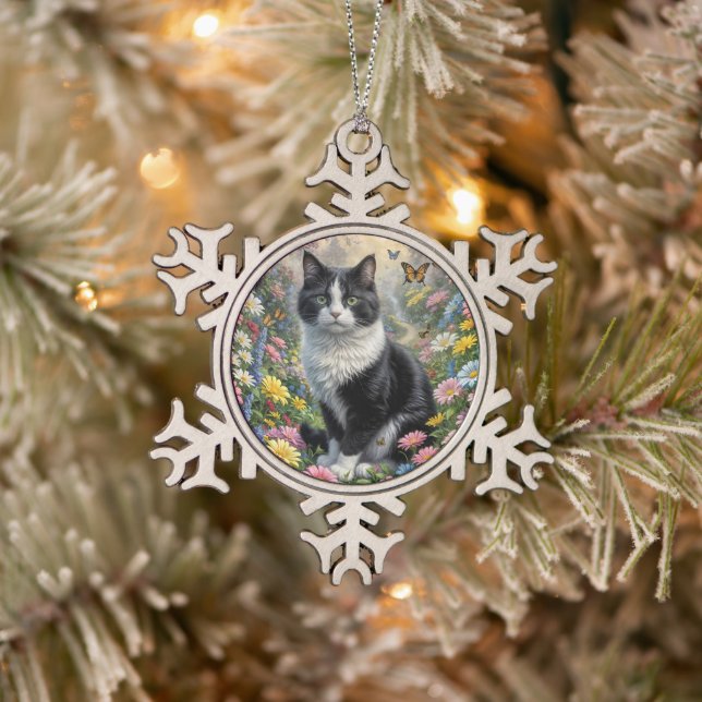Ornement Flocon De Neige Chaton dans le jardin de fleurs (Arbre)