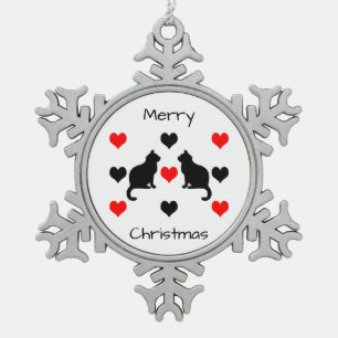 Ornement Flocon De Neige Chats et motifs de coeur