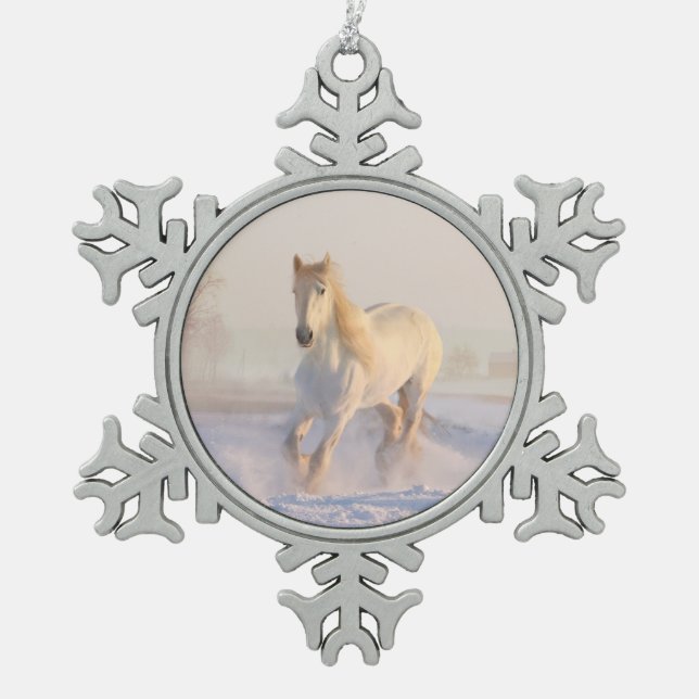 Ornement Flocon De Neige Cheval blanc dans la neige (Devant)