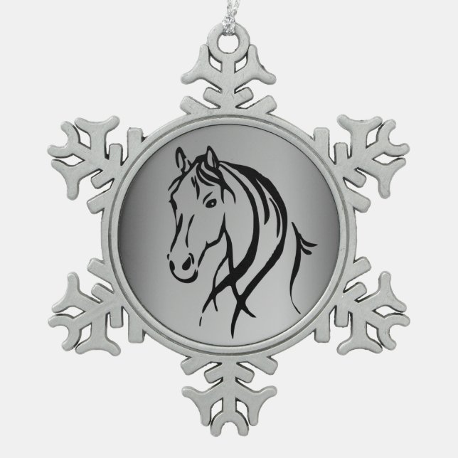 Ornement Flocon De Neige Cheval tête sur argent (Devant)