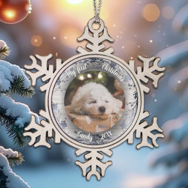 Ornement Flocon De Neige Chien animal de compagnie première photo de Noël c (Créateur téléchargé)