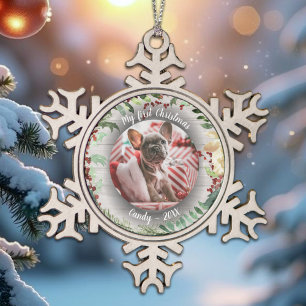 Ornement Flocon De Neige Chien animal de compagnie première photo de Noël W