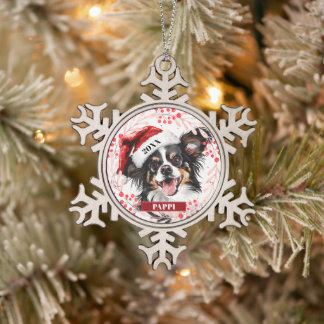 Ornement Flocon De Neige Chien Papillon avec chapeau de Père Noël Ornement 