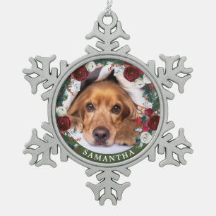 Ornement Flocon De Neige Chien photo animal rouge Rose Wreath