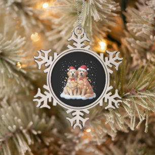 Ornement Flocon De Neige Chien Retriever doré Noël Chapeau de Père Noël Ren