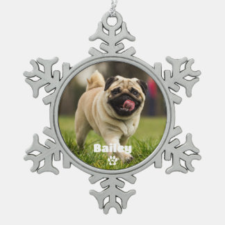 Ornement Flocon De Neige Chien simple Empreinte de patte Personnalisé Nom P