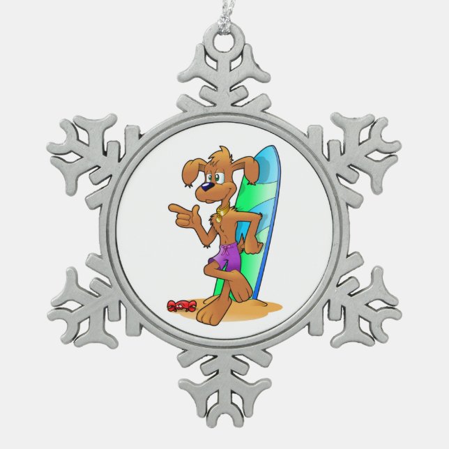 ORNEMENT FLOCON DE NEIGE CHIEN SURFEUR (Devant)