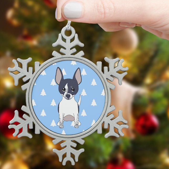 Ornement Flocon De Neige Chihuahua noir et blanc Motif d'arbre de Noël (Black and White Chihuahua Christmas Tree Pattern Snowflake Pewter Christmas Ornament)