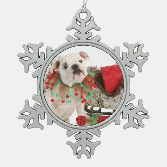 Ornement Flocon De Neige Chiot de Noël - séance anglaise de chiot de (Devant)