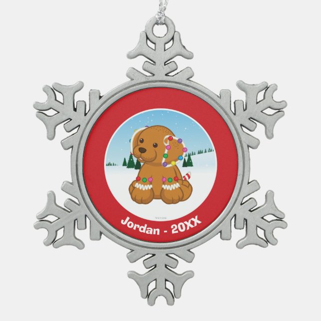 Ornement Flocon De Neige Chiot de pain d'épice (Devant)
