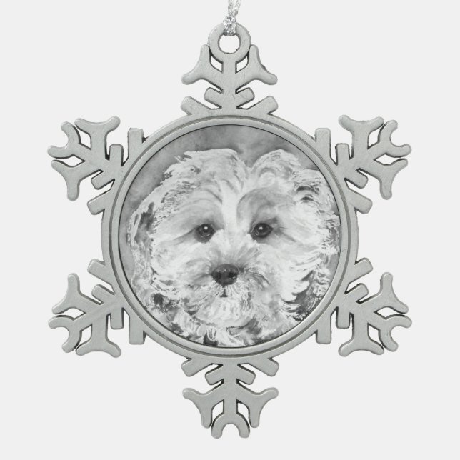 Ornement Flocon De Neige Chiot "Ollie" de Cavapoo. (Devant)