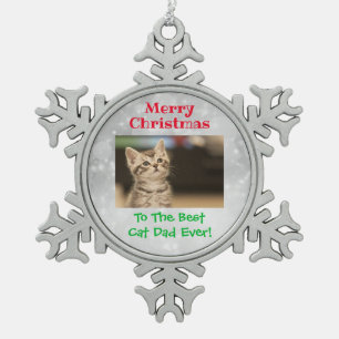 Ornement Flocon De Neige Christmas Best Chat Papa Ever Photo pour animaux