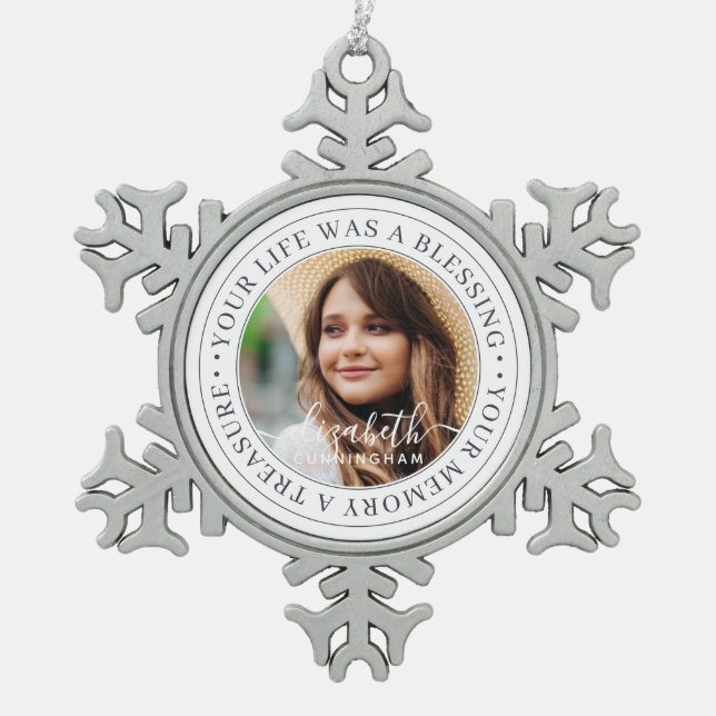Ornement Flocon De Neige Citation Memorial Moderne Élégant Chic Photo perso (Devant)