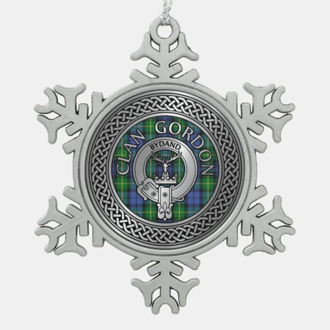 Ornement Flocon De Neige Clan Gordon Crest & Tartan Knot (Devant)