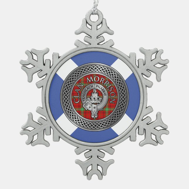 Ornement Flocon De Neige Clan Morrison Crest & Tartan Knot (Devant)