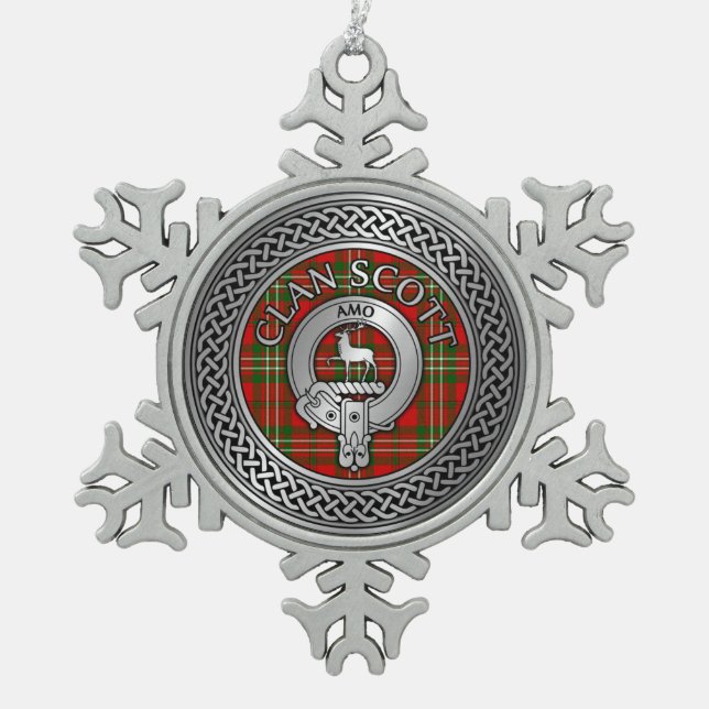 Ornement Flocon De Neige Clan Scott Crest & Tartan Knot (Devant)