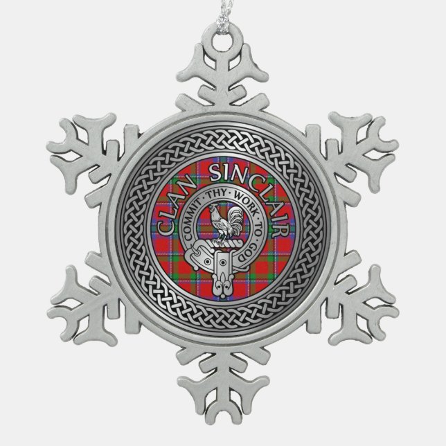 Ornement Flocon De Neige Clan Sinclair Crest et Tartan Knot (Devant)