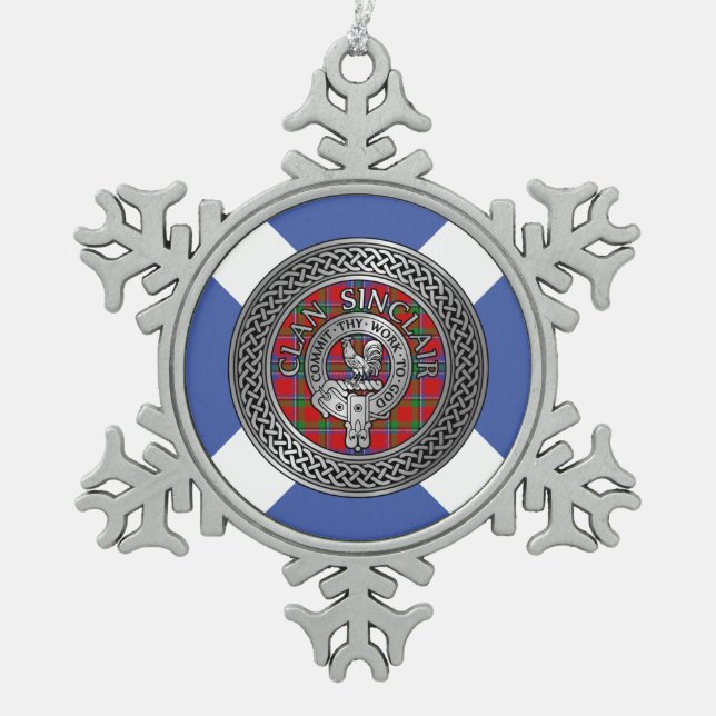 Ornement Flocon De Neige Clan Sinclair Crest et Tartan Knot (Devant)