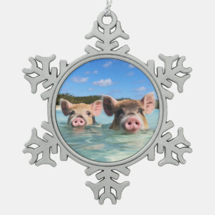 Ornement Flocon De Neige Cochon Mignon de Natation Exuma Bahamas