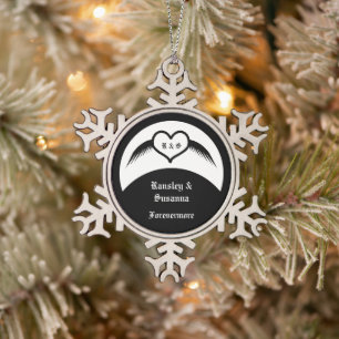 Ornement Flocon De Neige Coeur ailé gothique Mariage Personnalisé Monogramm
