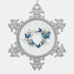 Ornement Flocon De Neige Coeur bijoux avec papillons Morpho