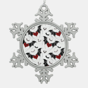 Ornement Flocon De Neige Coeur d'Halloween avec ailes de chauve-souris noir