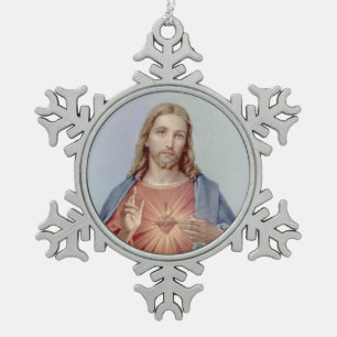 Ornement Flocon De Neige Coeur sacré de cru de Jésus