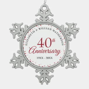 Ornement Flocon De Neige Cœurs rubis 40e anniversaire