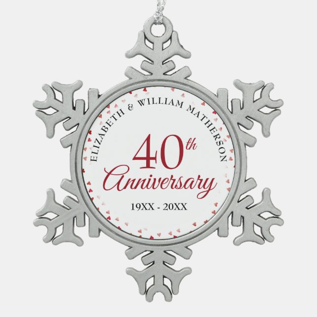 Ornement Flocon De Neige Cœurs rubis 40e anniversaire (Devant)