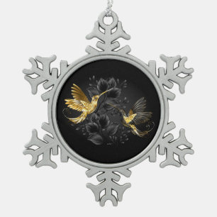 Ornement Flocon De Neige Colibri noir et or