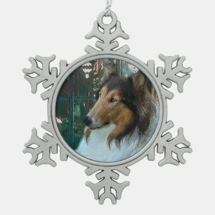 Ornement Flocon De Neige Collie de Noël à la fenêtre