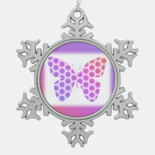 Ornement Flocon De Neige Coloré Peach rose violet orné de papillon géométri