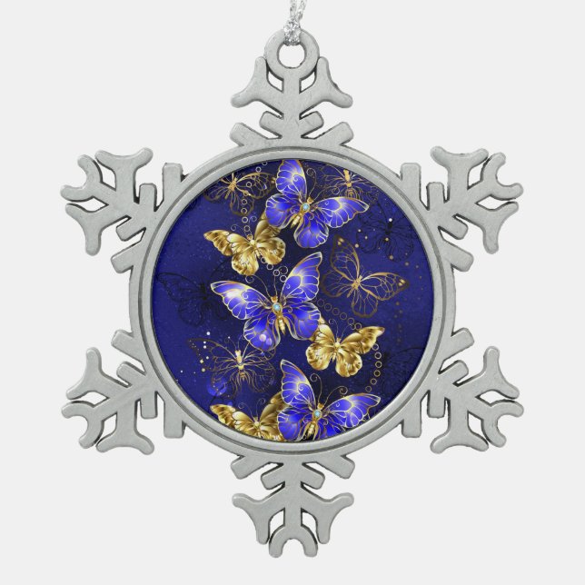 Ornement Flocon De Neige Composition avec papillons Sapphire (Devant)