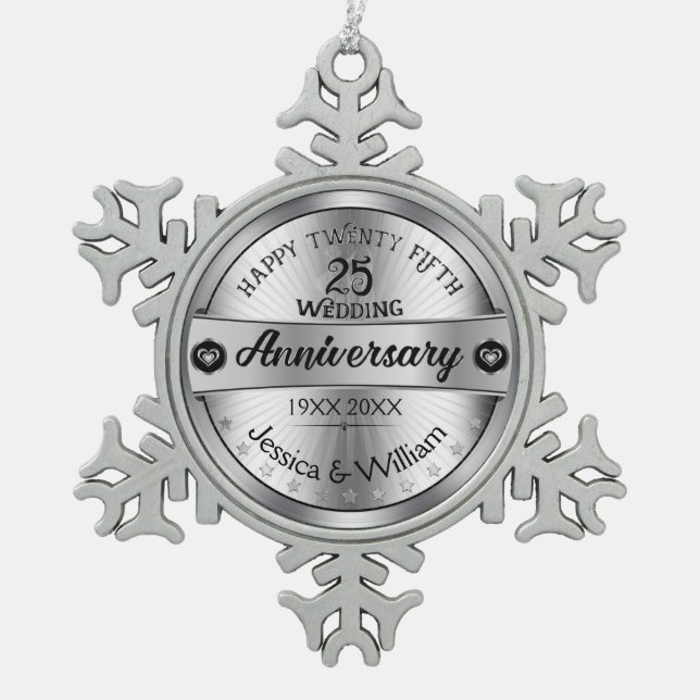 Ornement Flocon De Neige Conception d'argent et de texte 25e anniversaire d (Devant)