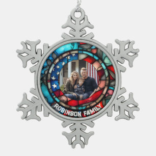 Ornement Flocon De Neige Conception de vitrail personnalisée Drapeau USA Pa