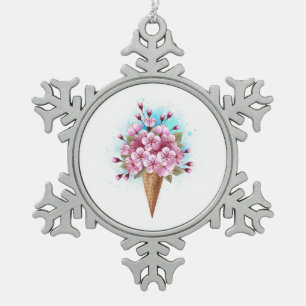Ornement Flocon De Neige Cône rose Sakura crème glacée gaufre