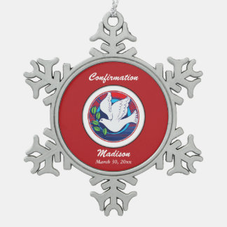 Ornement Flocon De Neige Confirmation de la colombe colorée sur l'Arrière -