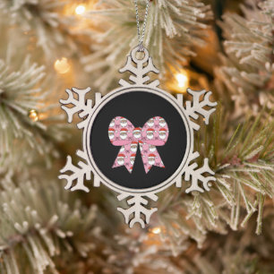 Ornement Flocon De Neige Coquette Noël Nœud Rose Père Noël Vintage Rétro 