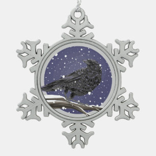 Ornement Flocon De Neige Corbeau d'hiver