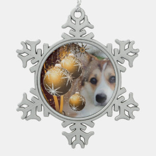 Ornement Flocon De Neige Corgi de sable de Noël
