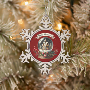 Ornement Flocon De Neige Cosy Christmas Snow Globe Cottage Scène