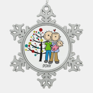 Ornement Flocon De Neige Couple Avec Bébé Girl Snowflake Ornament