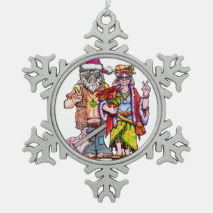 Ornement Flocon De Neige Couple de Père Noël Hippie