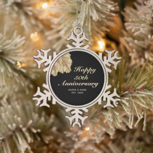 Ornement Flocon De Neige Couple d'or noir personnalisé 50e anniversaire