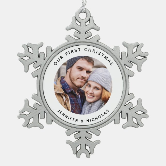 Ornement Flocon De Neige Couple Notre Première Photo De Noël (Devant)