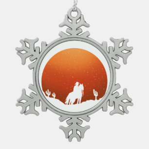 Ornement Flocon De Neige Cowboy avec cheval Wild West paysage de coucher de