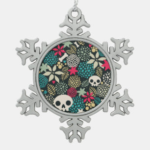 Ornement Flocon De Neige Crâne fleuri