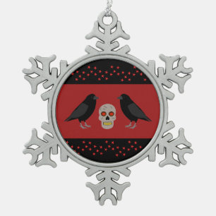 Ornement Flocon De Neige Crâne gothique et corbeaux gardiens Halloween